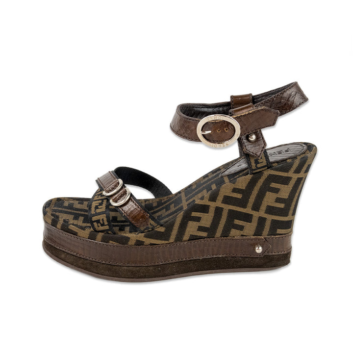 Fendi Monogram Printed Wedge Sandals