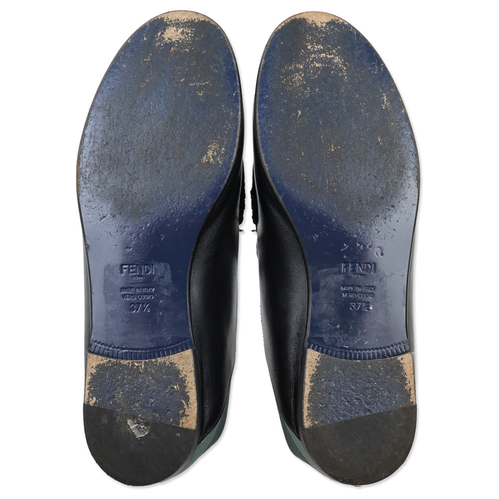 Fendi Monster Thunderbolt Eye Black Leather Silver Studded Loafers