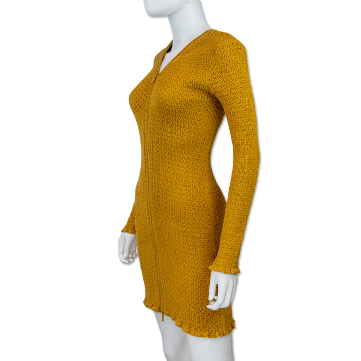 Proenza Schouler White Label Mustard Yellow Stretch Cotton Zipper Neck Long Sleeve Dress