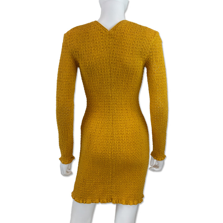 Proenza Schouler White Label Mustard Yellow Stretch Cotton Zipper Neck Long Sleeve Dress