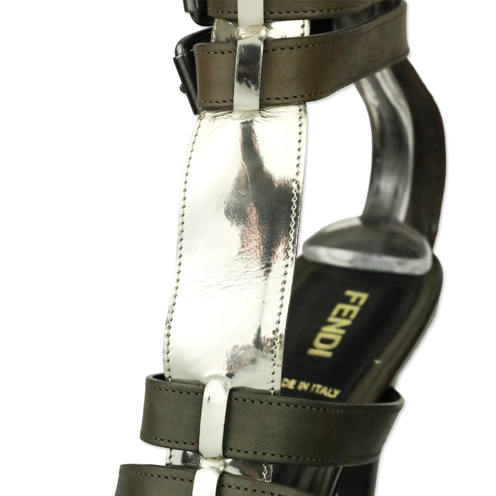 Fendi Olive Leather Caged Platform Sandals