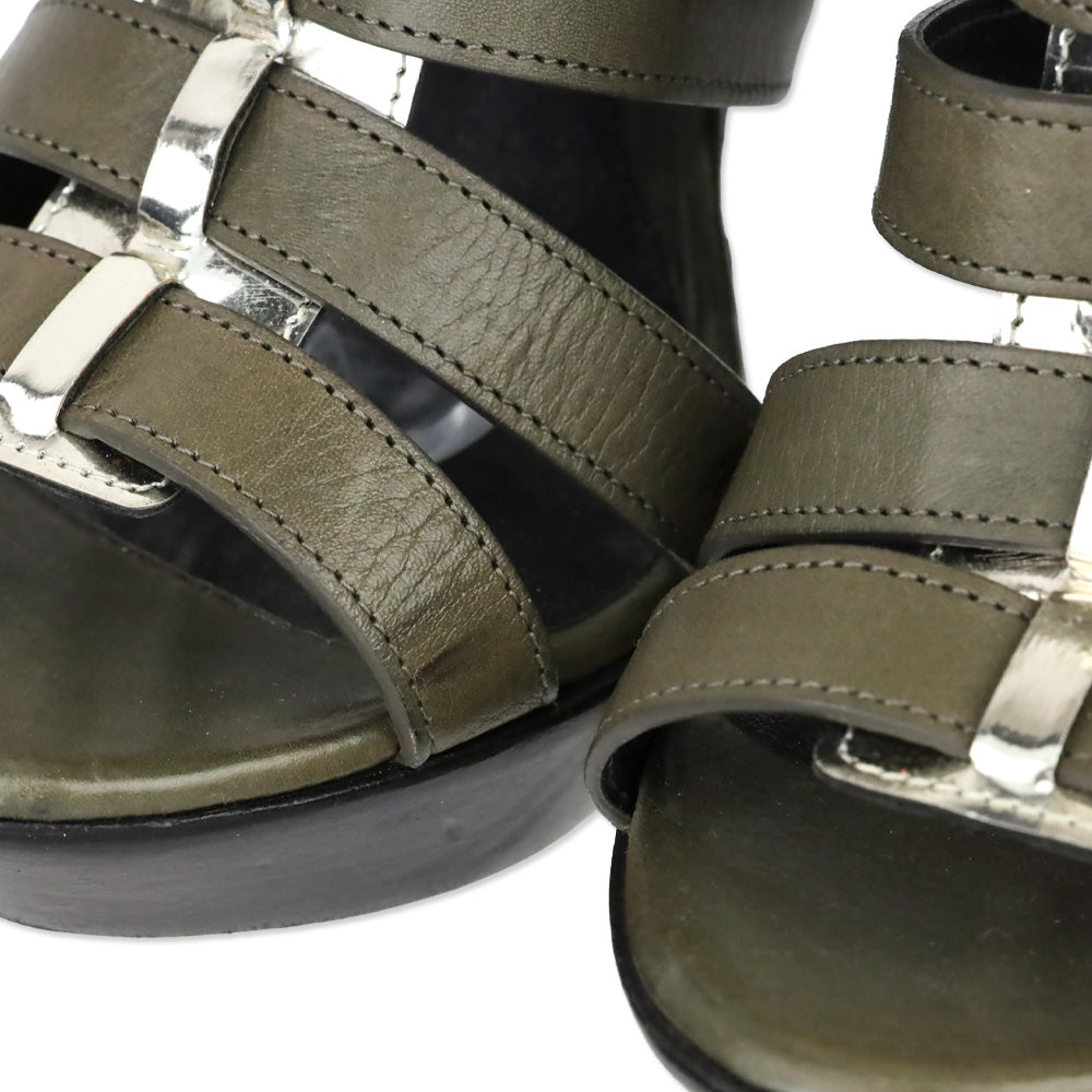 Fendi Olive Leather Caged Platform Sandals