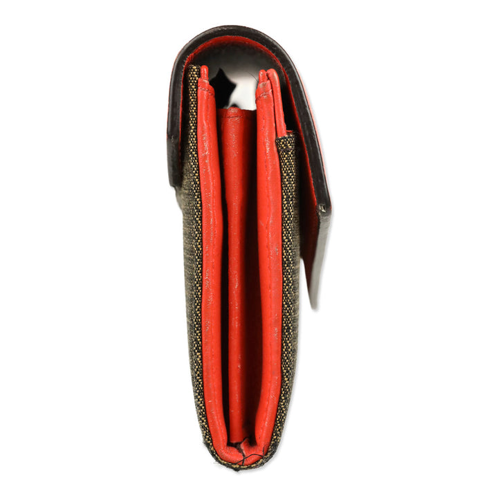 Fendi Orange Leather/Pequin Canvas Turn Lock Envelope Wallet