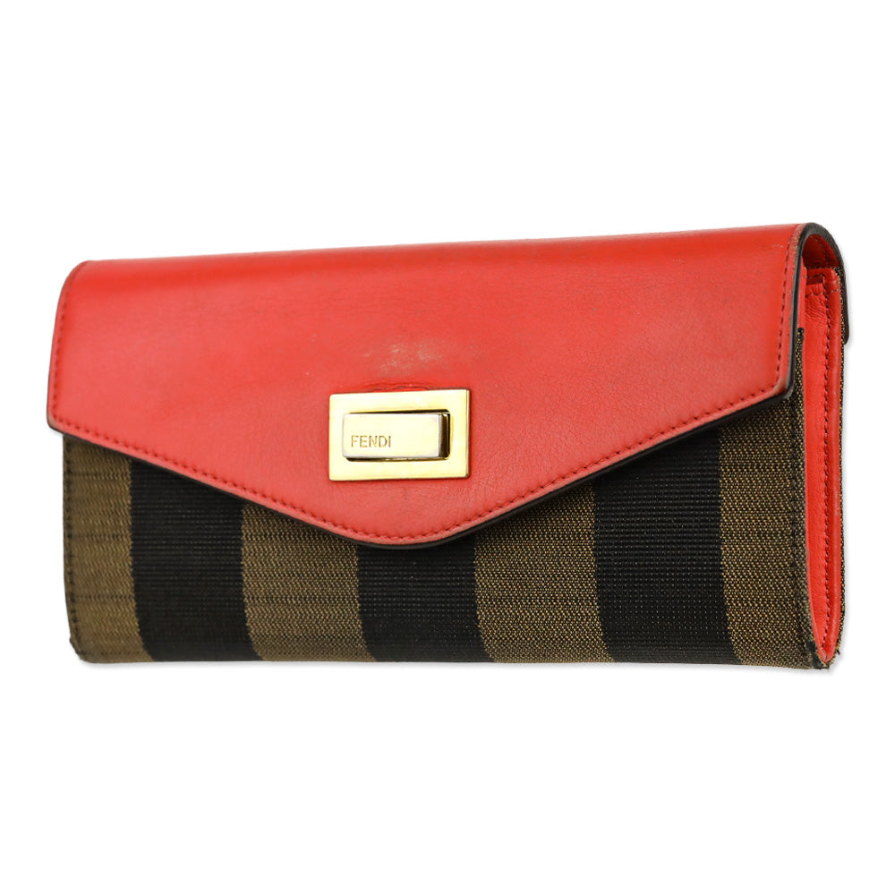 Fendi Orange Leather/Pequin Canvas Turn Lock Envelope Wallet