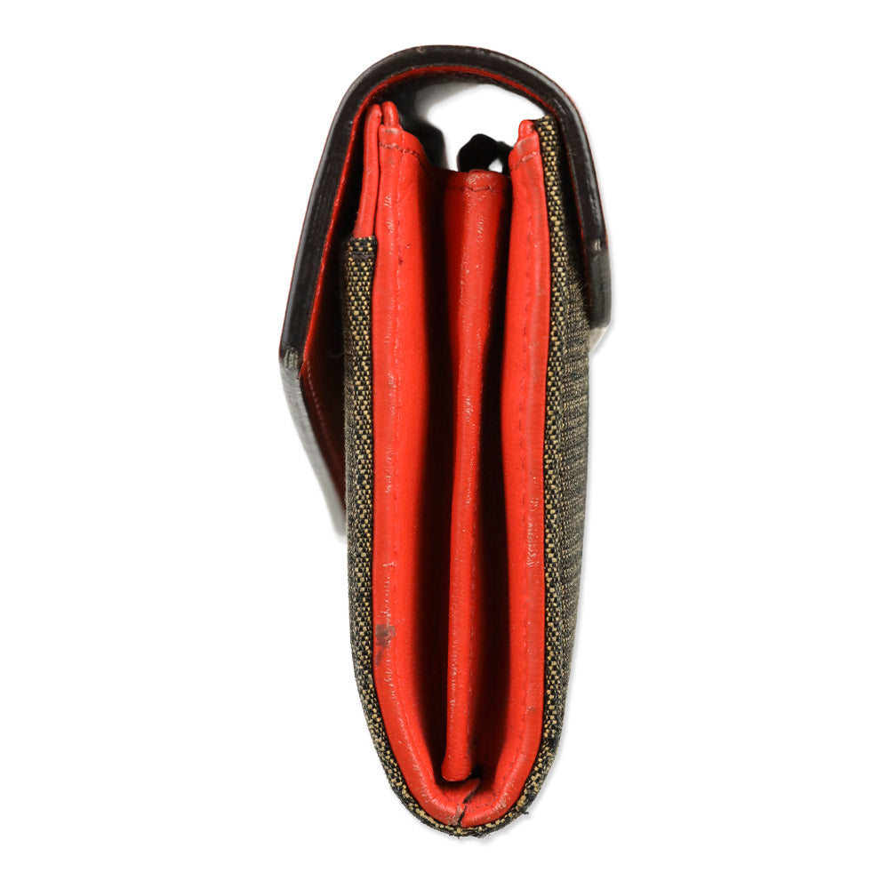 Fendi Orange Leather/Pequin Canvas Turn Lock Envelope Wallet