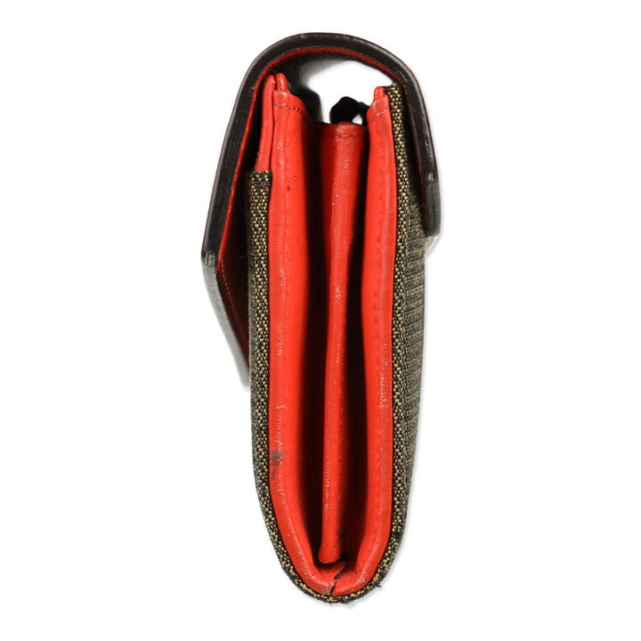 Fendi Orange Leather/Pequin Canvas Turn Lock Envelope Wallet