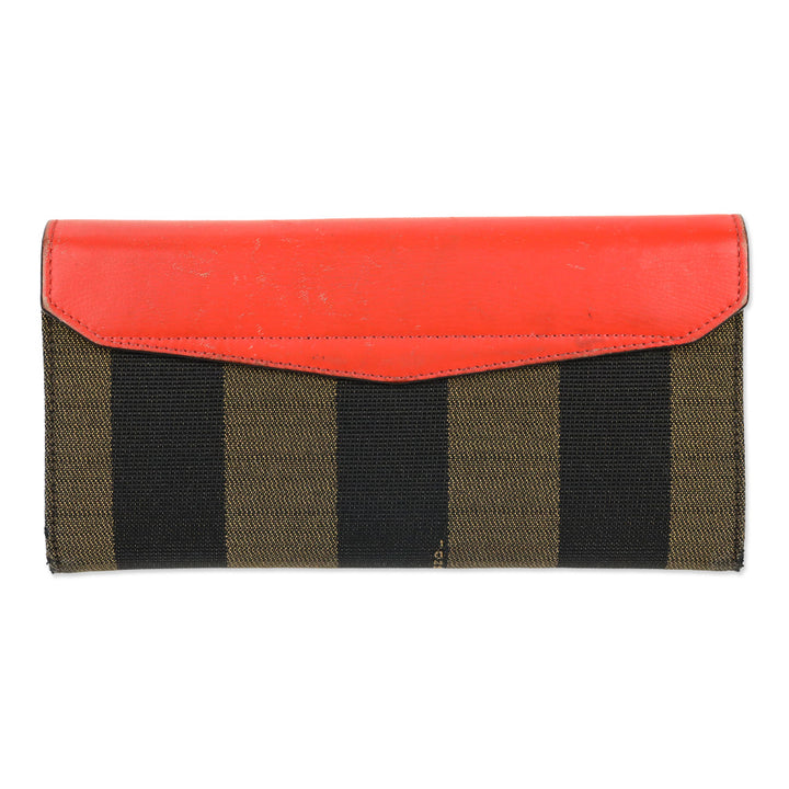 Fendi Orange Leather/Pequin Canvas Turn Lock Envelope Wallet