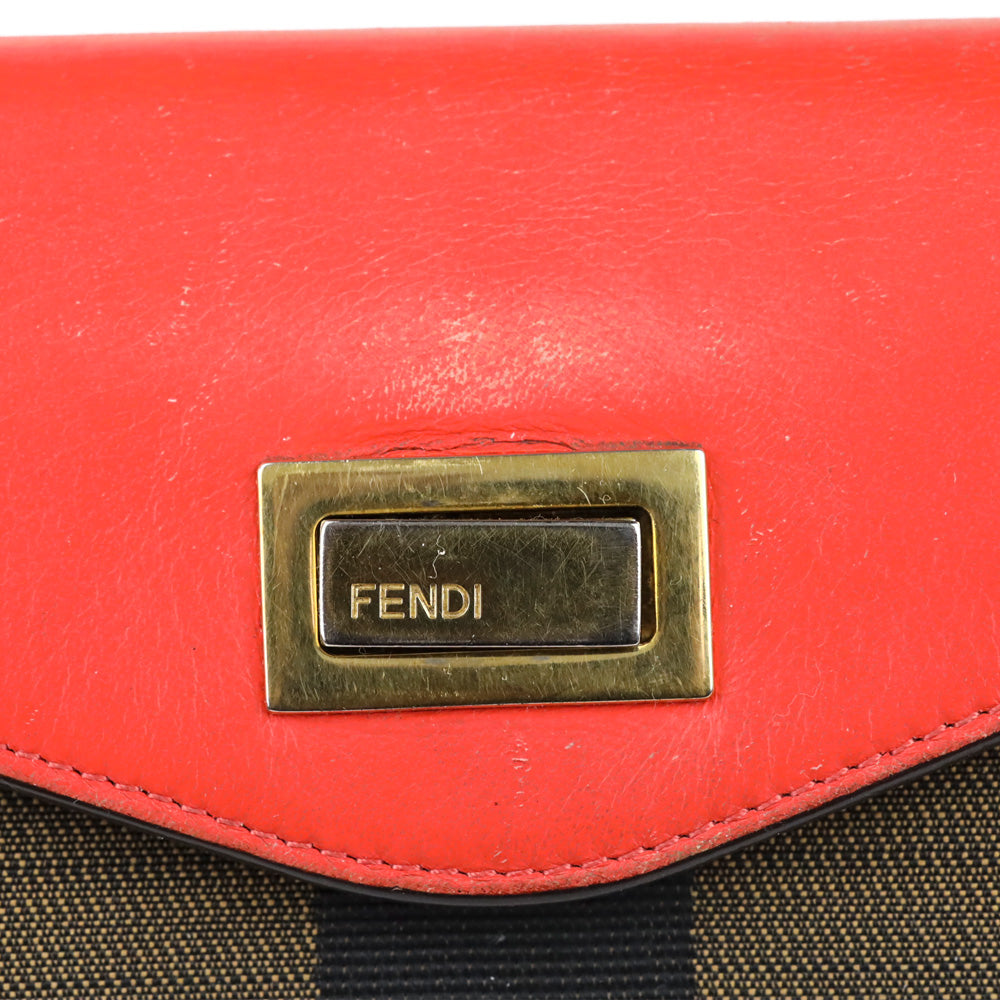 Fendi Orange Leather/Pequin Canvas Turn Lock Envelope Wallet