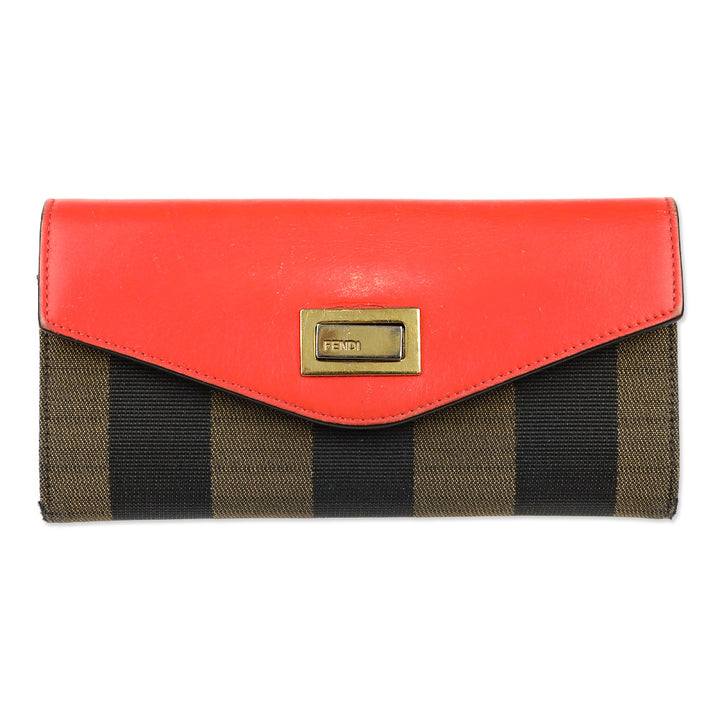 Fendi Orange Leather/Pequin Canvas Turn Lock Envelope Wallet