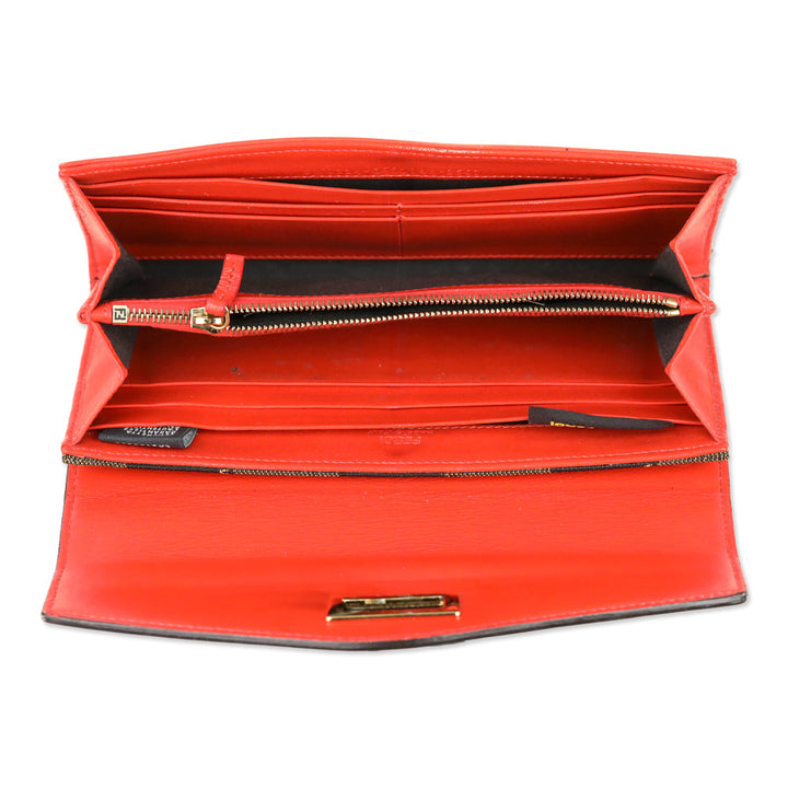 Fendi Orange Leather/Pequin Canvas Turn Lock Envelope Wallet