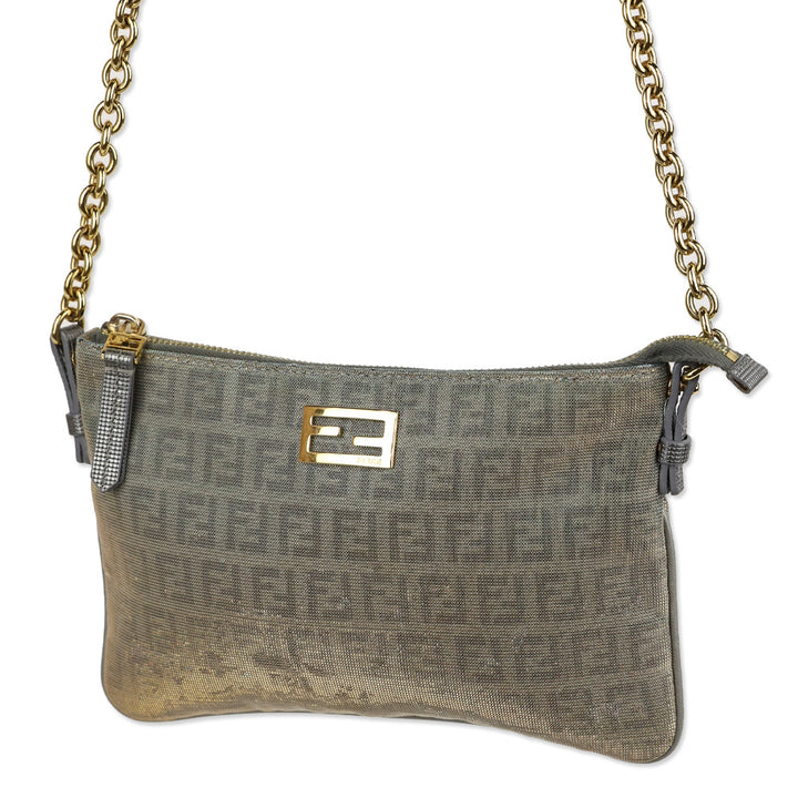 Fendi Platinum Light Blue Zucchino FF Canvas Chain Crossbody Bag