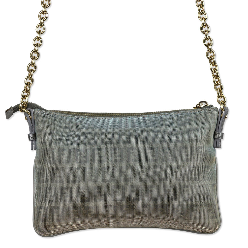 Fendi Platinum Light Blue Zucchino FF Canvas Chain Crossbody Bag