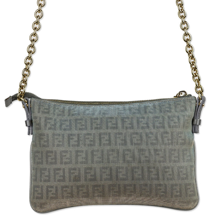 Fendi Platinum Light Blue Zucchino FF Canvas Chain Crossbody Bag