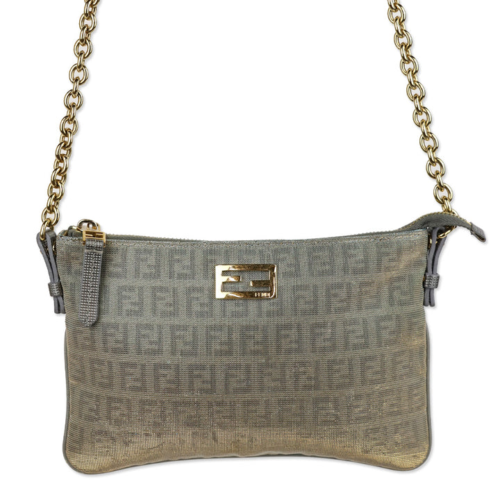 Fendi Platinum Light Blue Zucchino FF Canvas Chain Crossbody Bag