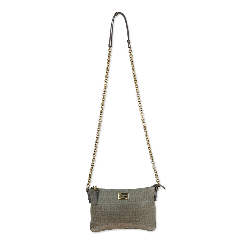 Fendi Platinum Light Blue Zucchino FF Canvas Chain Crossbody Bag