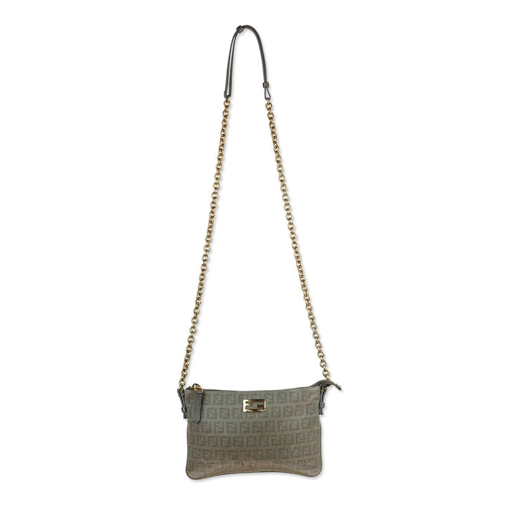 Fendi Platinum Light Blue Zucchino FF Canvas Chain Crossbody Bag