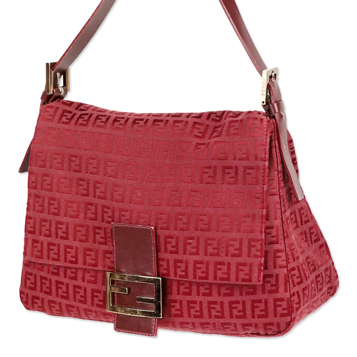 Fendi Red Zucchino Canvas Mamma Forever Shoulder Bag