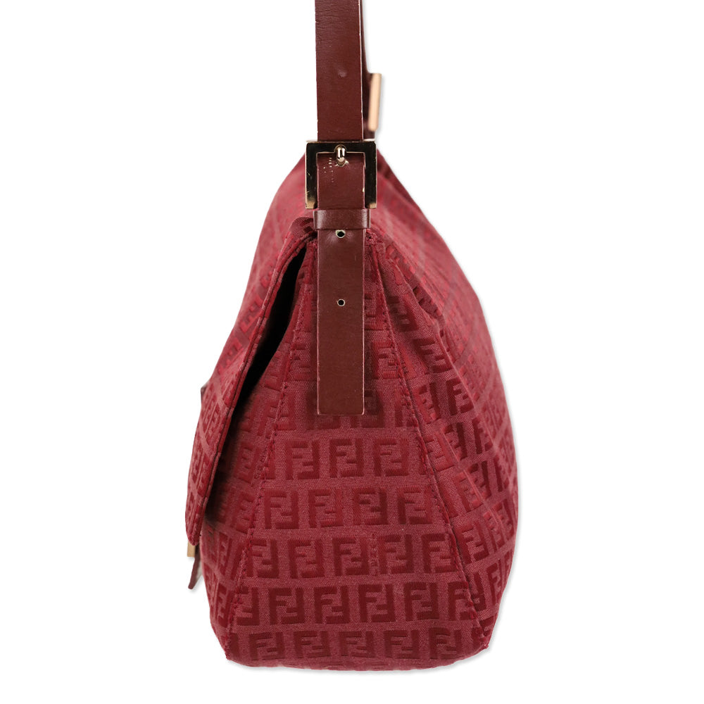 Fendi Red Zucchino Canvas Mamma Forever Shoulder Bag
