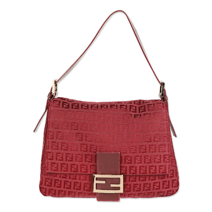 Fendi Red Zucchino Canvas Mamma Forever Shoulder Bag