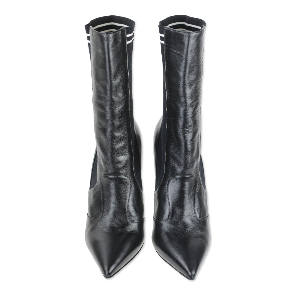 Fendi Rockoko Black Leather and Ribbed-Knit Sock Ankle Boot