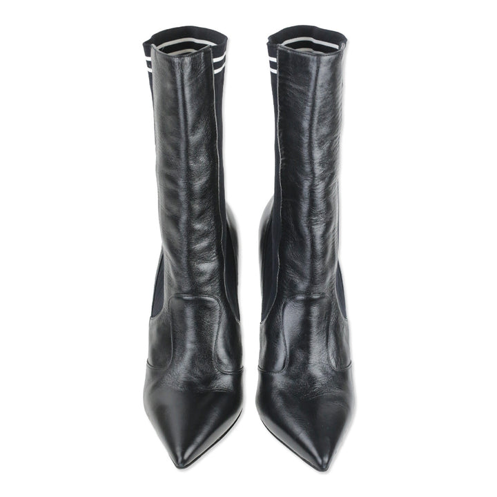 Fendi Rockoko Black Leather and Ribbed-Knit Sock Ankle Boot