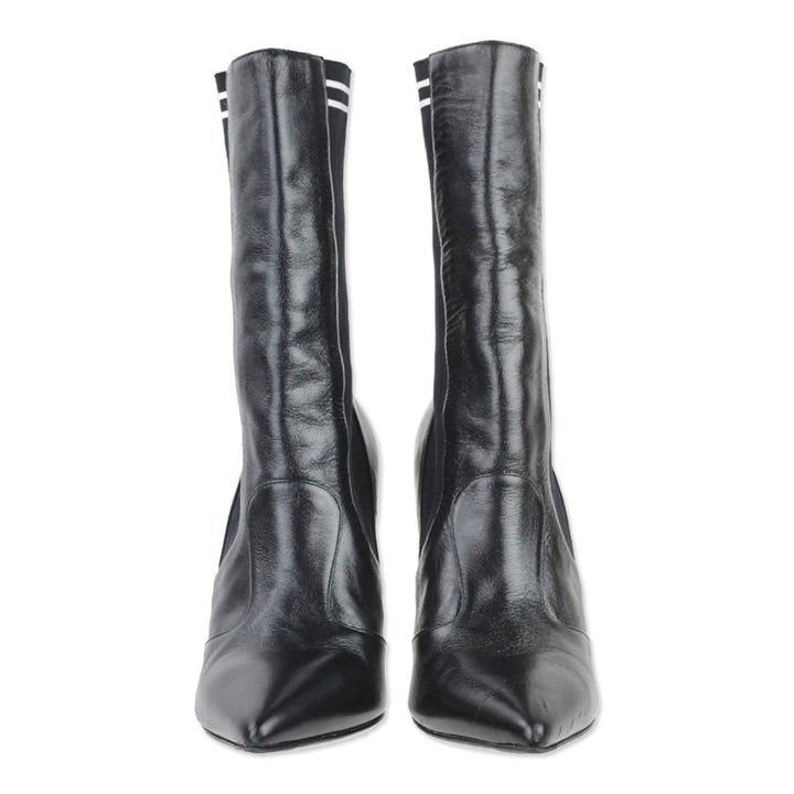 Fendi Rockoko Black Leather and Ribbed-Knit Sock Ankle Boot
