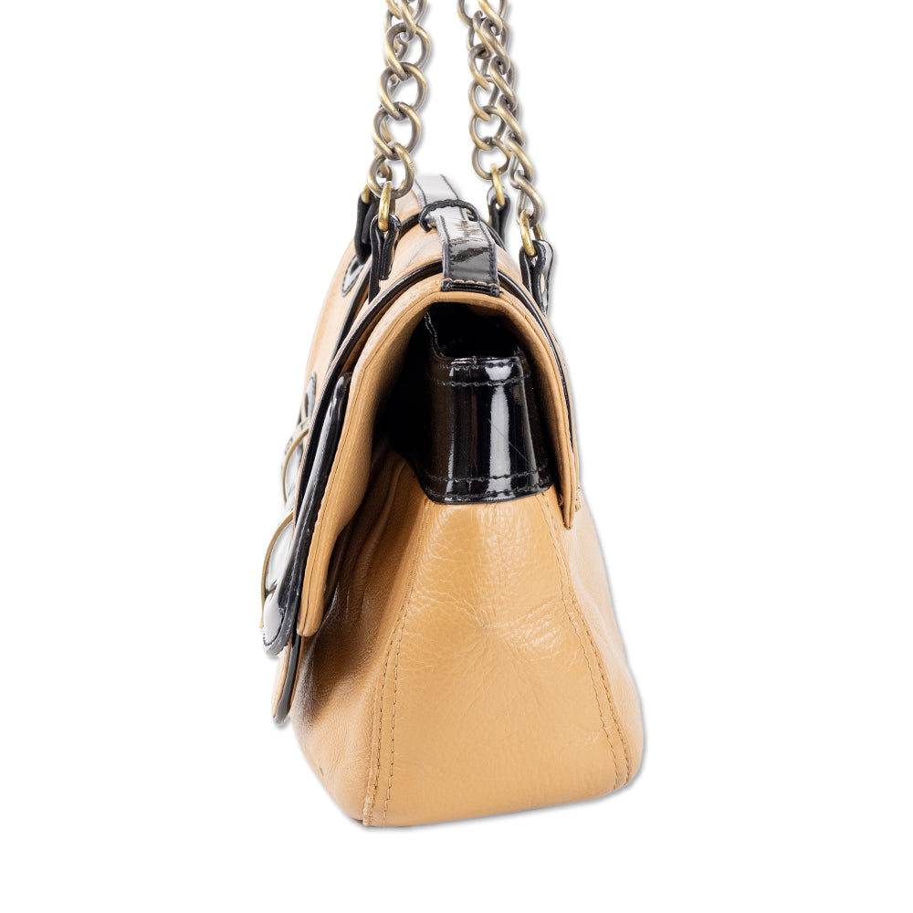 Fendi Tan and Black Patent Leather Vintage B Bag