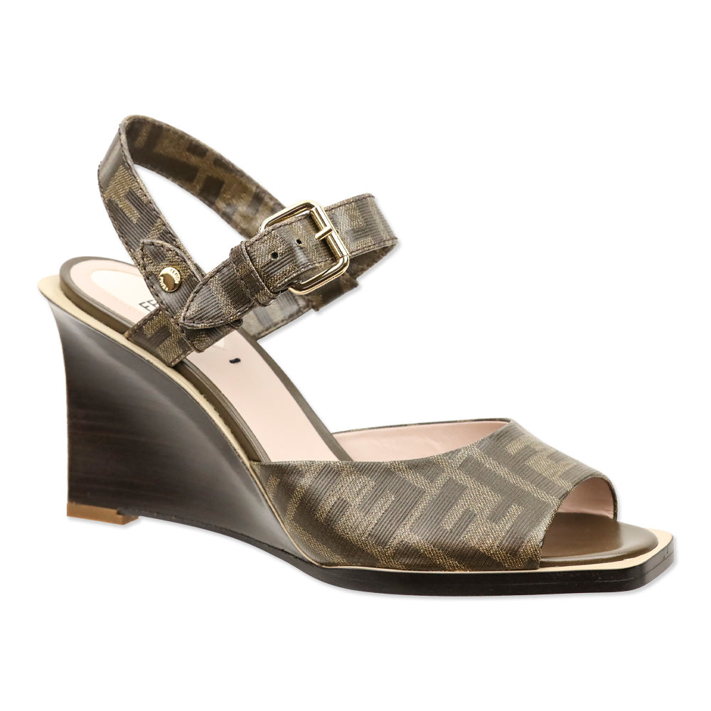 Fendi Tobacco Brown FF Zucca Coated Canvas Wedge Sandal