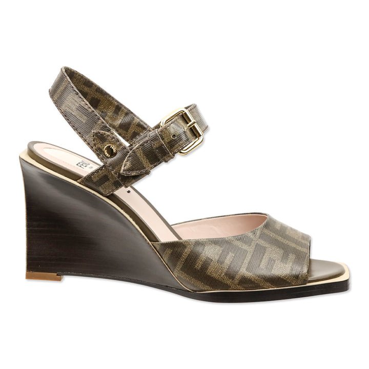 Fendi Tobacco Brown FF Zucca Coated Canvas Wedge Sandal