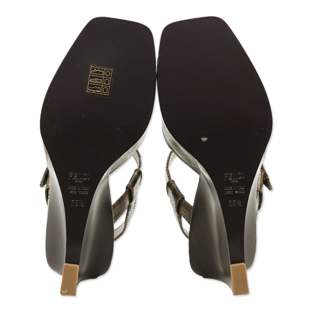 Fendi Tobacco Brown FF Zucca Coated Canvas Wedge Sandal