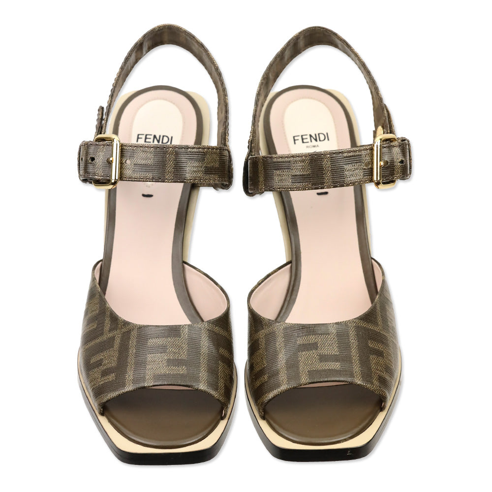 Fendi Tobacco Brown FF Zucca Coated Canvas Wedge Sandal
