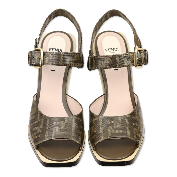 Fendi Tobacco Brown FF Zucca Coated Canvas Wedge Sandal