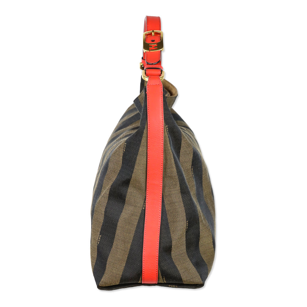 Fendi Tobacco/Orange Pequin Stripe Canvas and Leather Hobo Bag