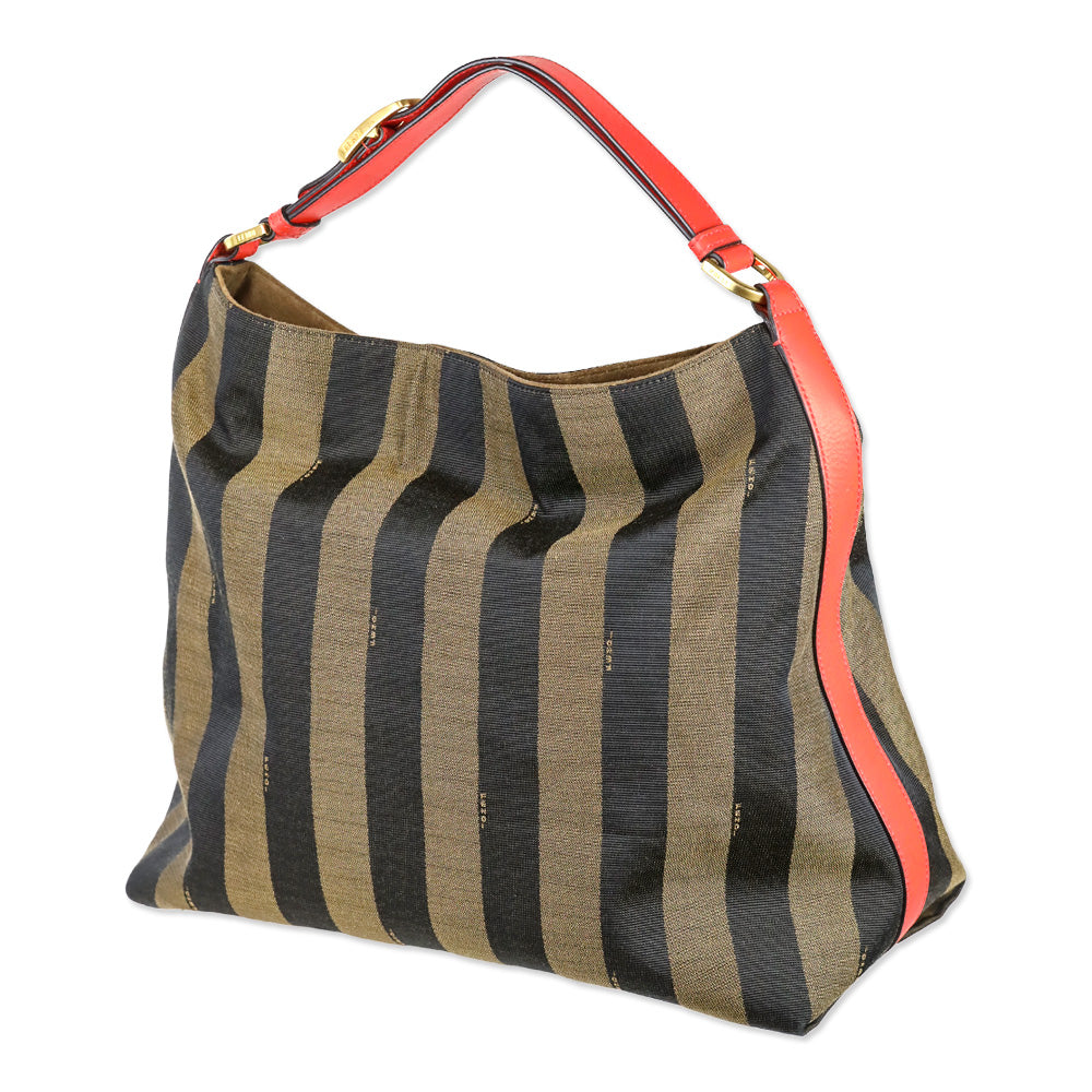Fendi Tobacco/Orange Pequin Stripe Canvas and Leather Hobo Bag