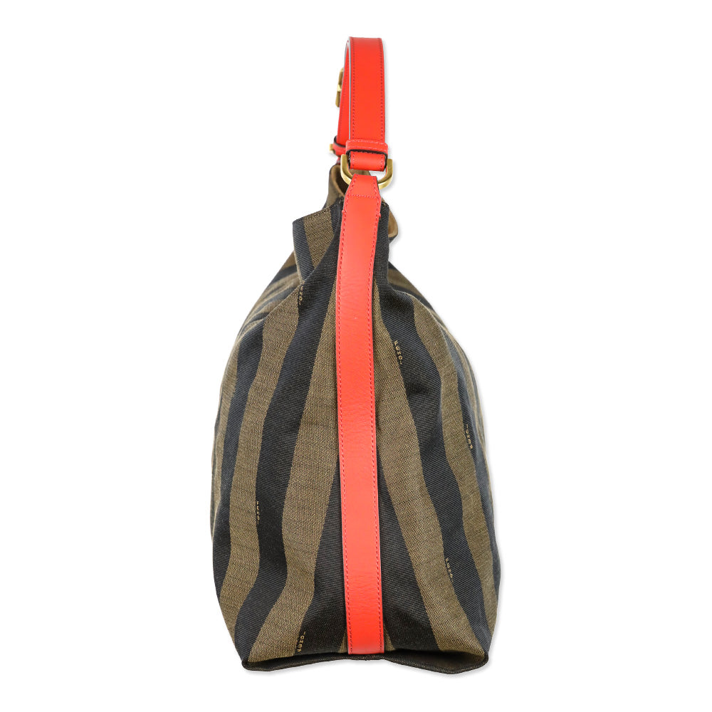 Fendi Tobacco/Orange Pequin Stripe Canvas and Leather Hobo Bag