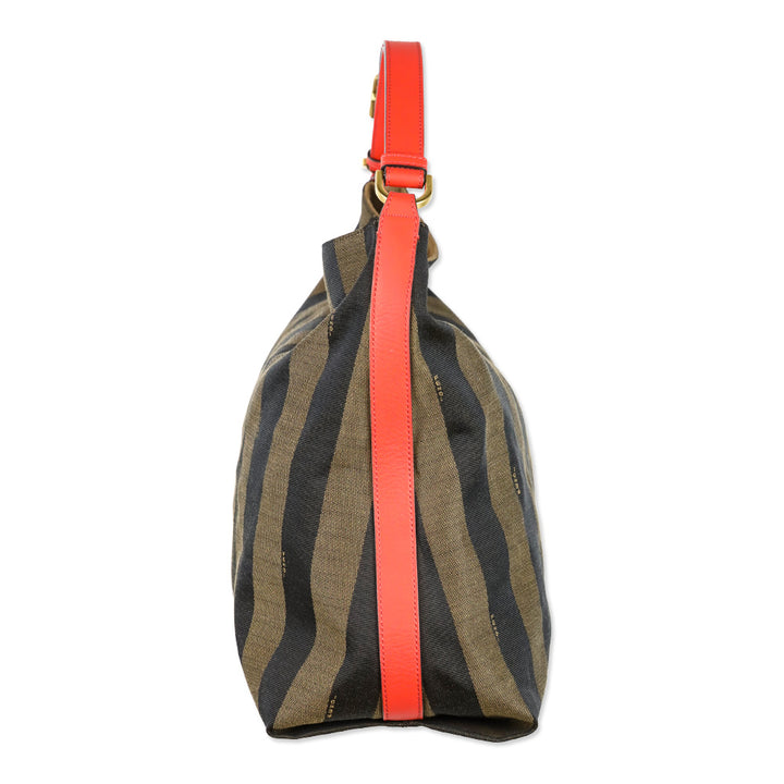 Fendi Tobacco/Orange Pequin Stripe Canvas and Leather Hobo Bag
