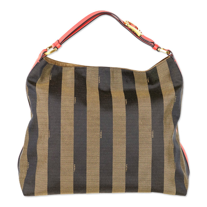 Fendi Tobacco/Orange Pequin Stripe Canvas and Leather Hobo Bag