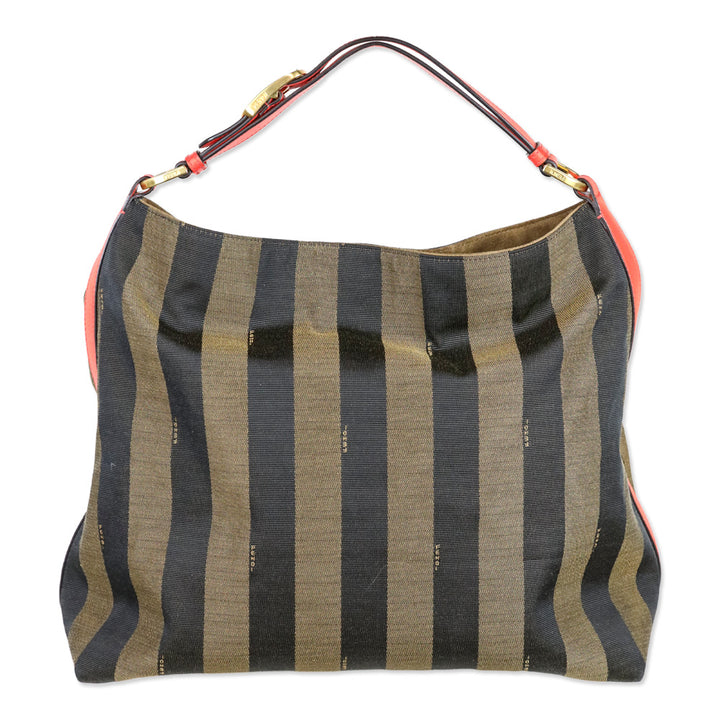 Fendi Tobacco/Orange Pequin Stripe Canvas and Leather Hobo Bag