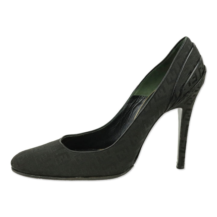 Fendi Vintage Black Zucca Canvas Tiered Pump