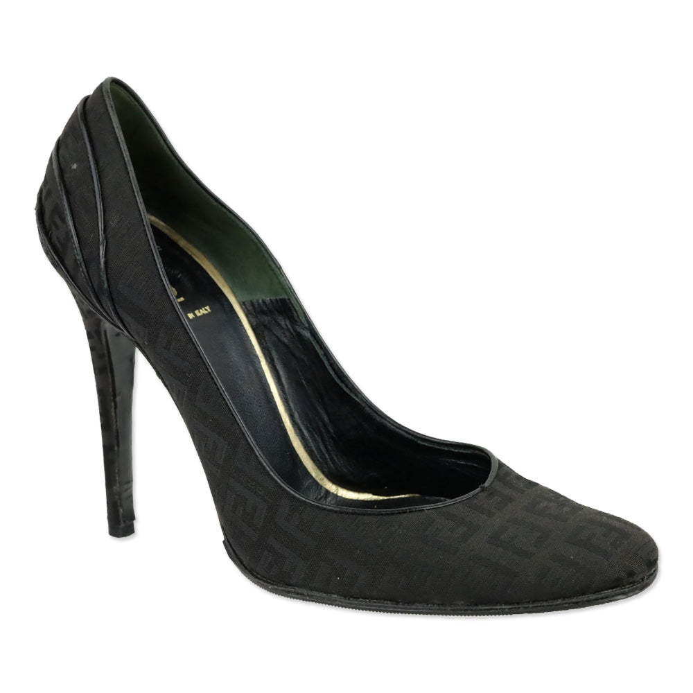 Fendi Vintage Black Zucca Canvas Tiered Pump