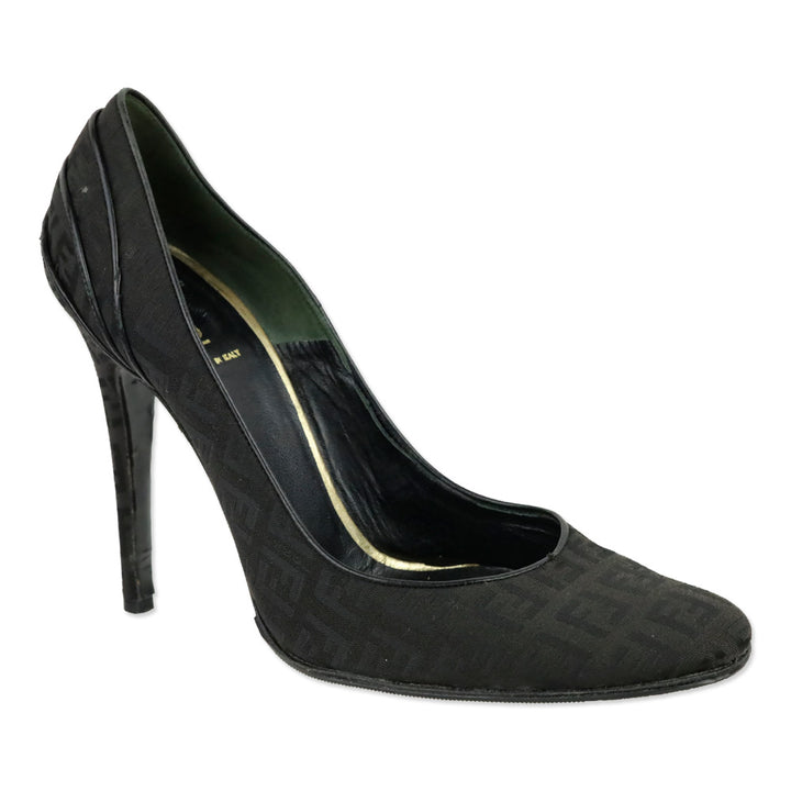 Fendi Vintage Black Zucca Canvas Tiered Pump