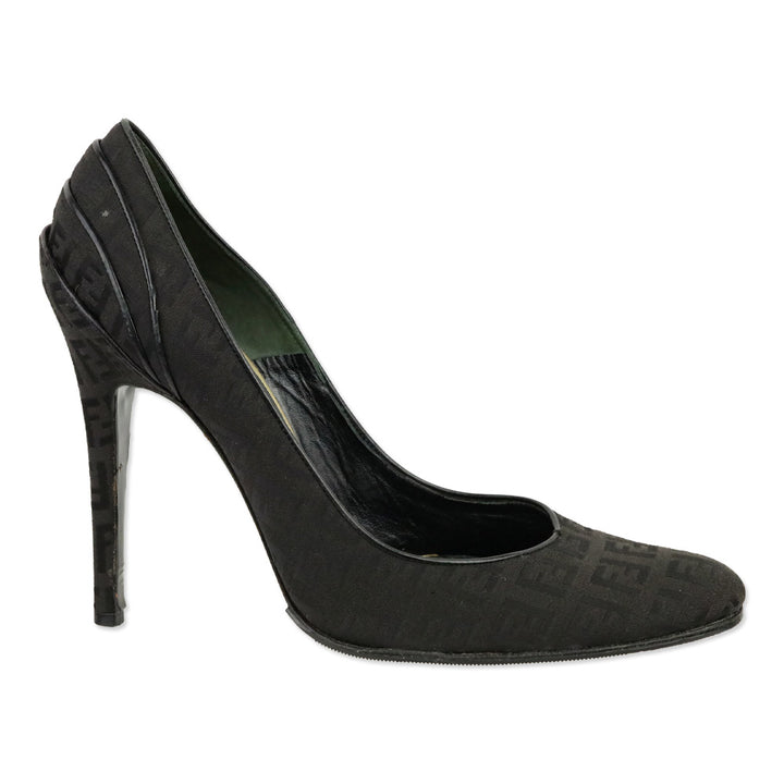 Fendi Vintage Black Zucca Canvas Tiered Pump