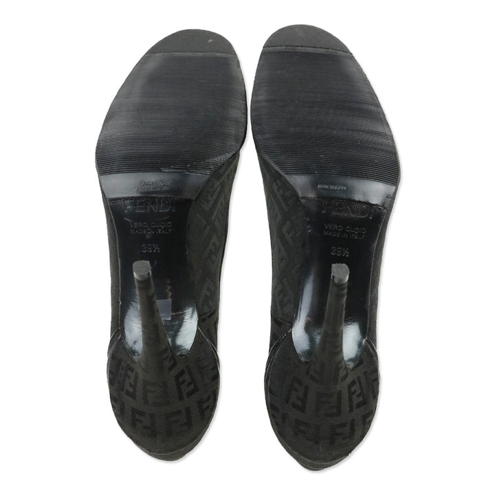 Fendi Vintage Black Zucca Canvas Tiered Pump