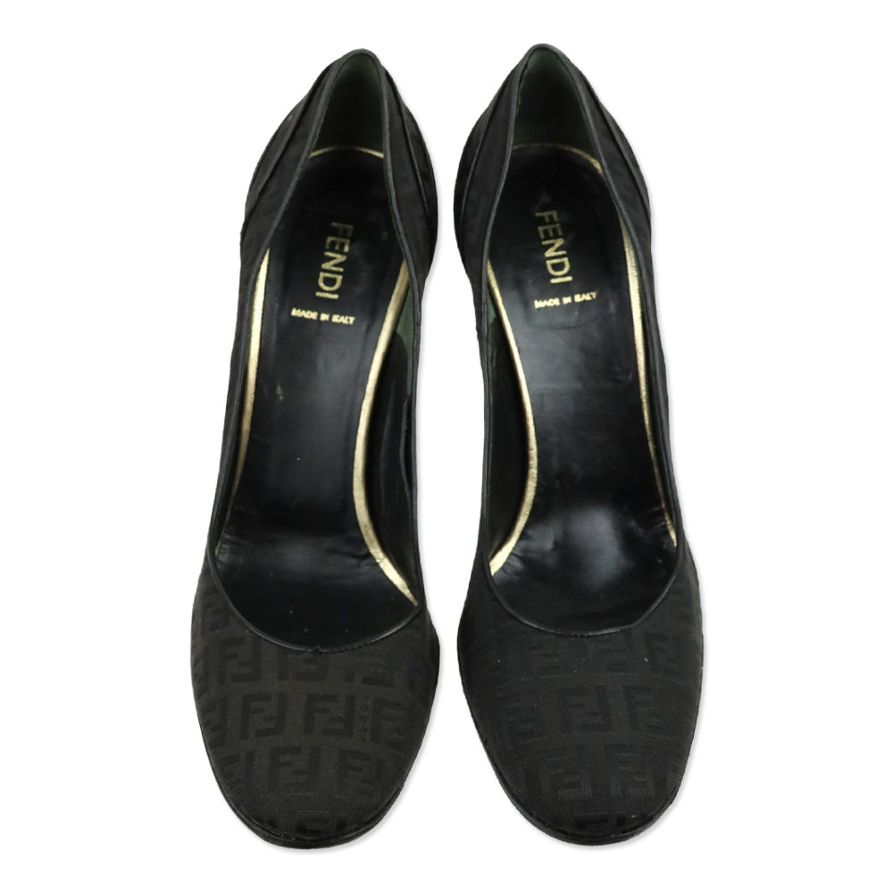Fendi Vintage Black Zucca Canvas Tiered Pump