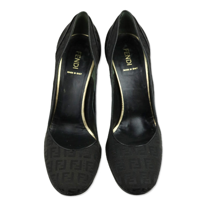 Fendi Vintage Black Zucca Canvas Tiered Pump