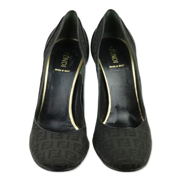 Fendi Vintage Black Zucca Canvas Tiered Pump