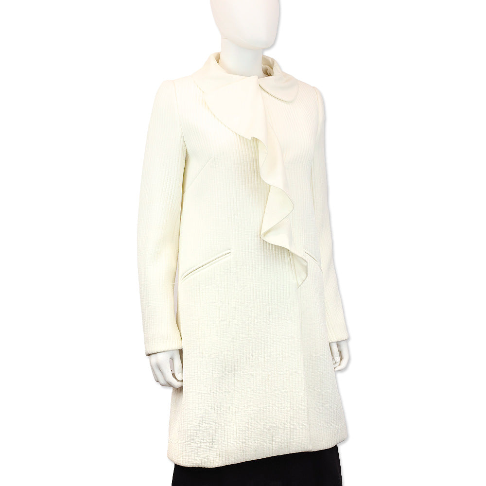 Fendi Off White Ribbed Ruffle Lapel Coat