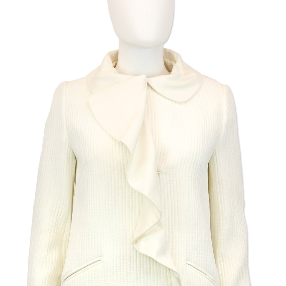 Fendi Off White Ribbed Ruffle Lapel Coat