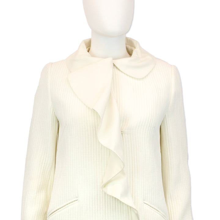 Fendi Off White Ribbed Ruffle Lapel Coat