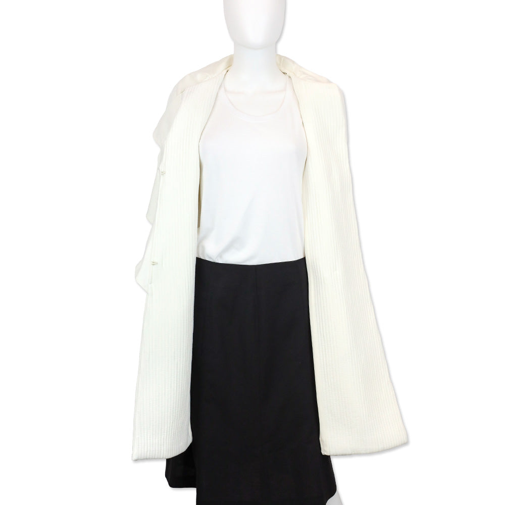 Fendi Off White Ribbed Ruffle Lapel Coat